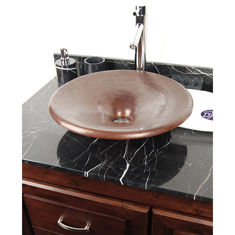 D'Vontz Copper Bathroom Sinks 17'' Metal Circular Bathroom Sink, Dark Smoke Copper