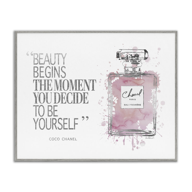 «Beauty Begins Fashion Perfume», art textuel, H 30 po x l 24 po, Estampe numérique Farmhouse