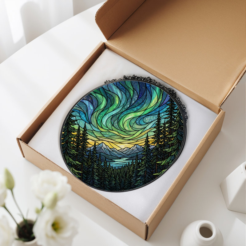 12"H Northern Lights Stained Glass Window Panel, 12" H x 12" W