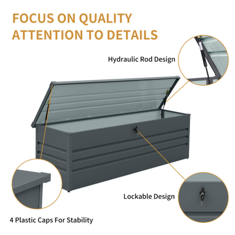 260-Gallon Dark Gray Metal Waterproof Deck Box with Lock