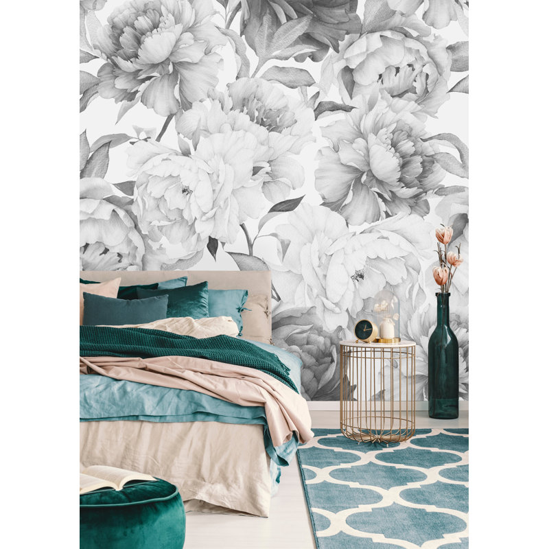Murale 4 pièces Knightdale Peony, gris, L 16,67 po x l 25 po