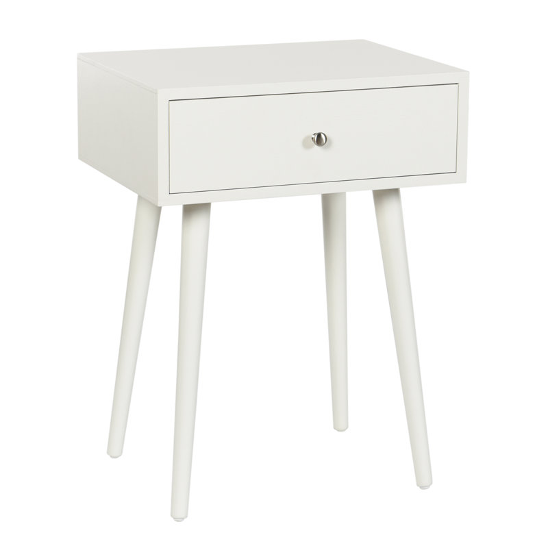 Arthur 17.75 in. Farmhouse White Rectangle Wood End Table with Storage