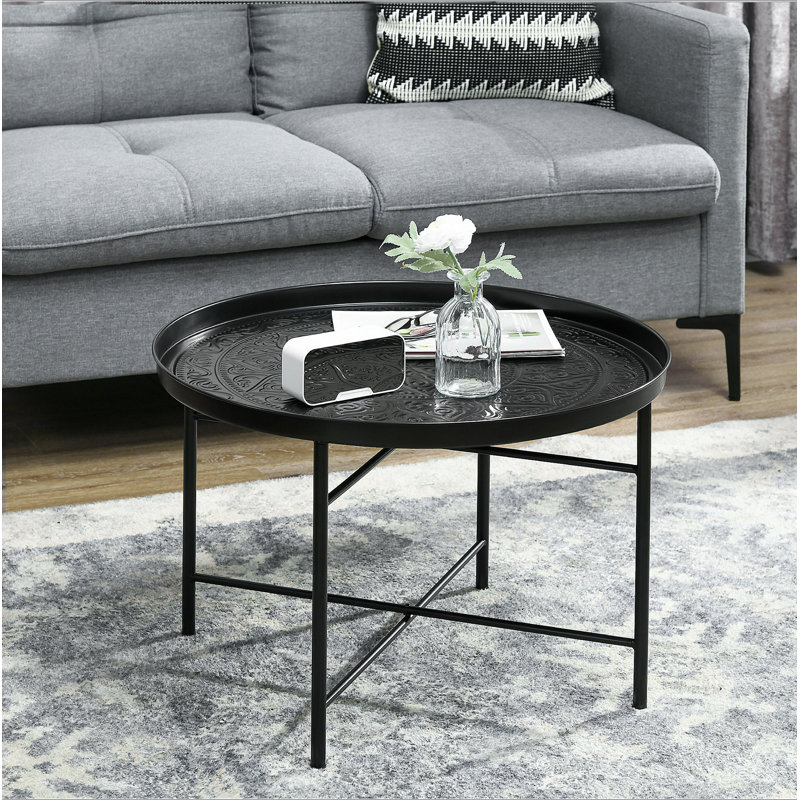 Table basse ronde de 24 po avec plateau martelé, conception en métal rétro pour le salon et la chambre à coucher, table d'appoint polyvalente