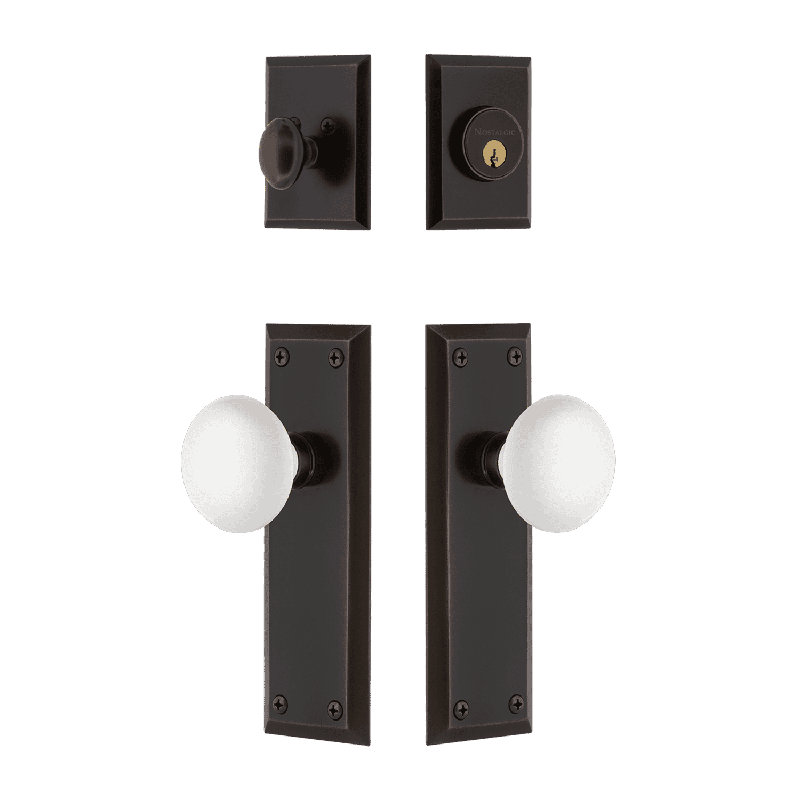Ensemble d'entrée avec poignée en porcelaine Nostalgic Warehouse New York, Blanc / bronze indémodable, 2.375