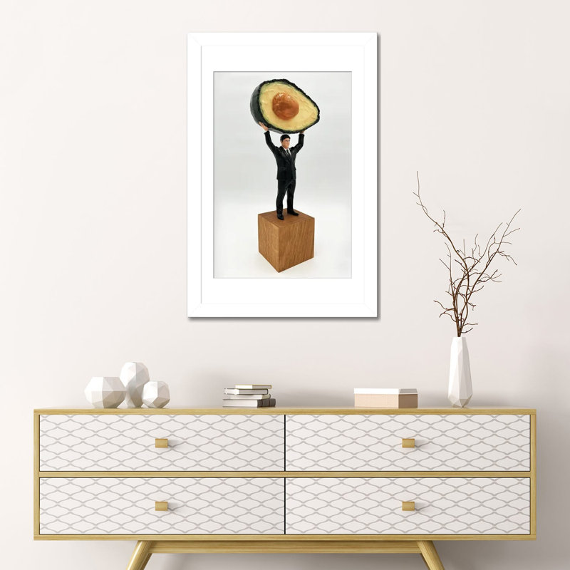 «Avocado Man», reproduction d'art sur papier encadré, 24 po x 16 po, Papier encadré, Blanc
