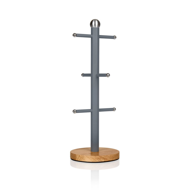 Swan Nordic Scandi Mug Tree with Non-Slip Bamboo Base, Steel, One Size, Grey