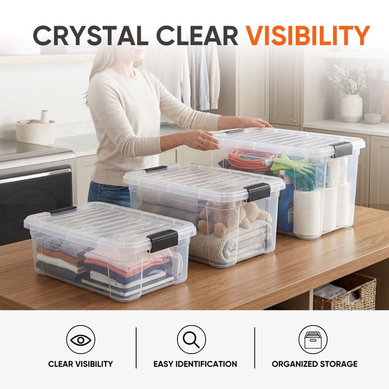 Bacs de rangement transparents avec couvercles, paquet de 3 - Boîtes de rangement en plastique pour la maison, 22,7 pte
