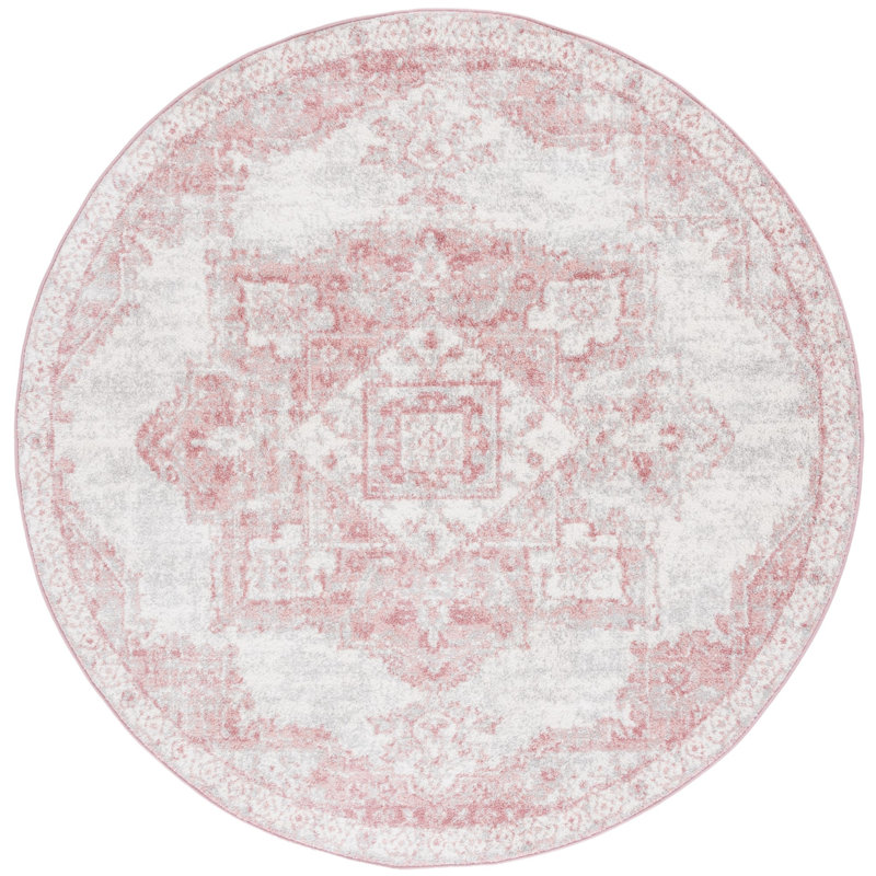 Lowrey Ivory/Gray/Pink Rug, Round 6'7"