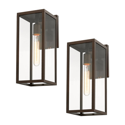 Outdoor Wall Sconce Lights,15 Inch Exterior Wall Lantern With Clear Glass,Weather Resistant Outdoor Lights For House Garage Doorway Patio(Oil Rubbed Bronze)(Set Of 2)