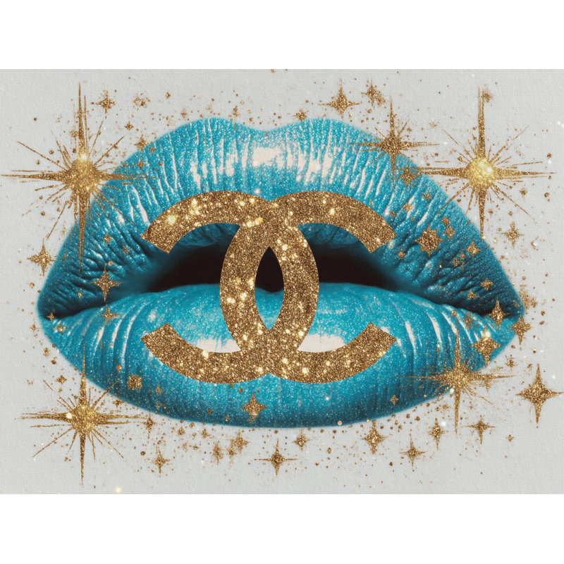 Glam Blue Lips & Sparkle Canvas Art
