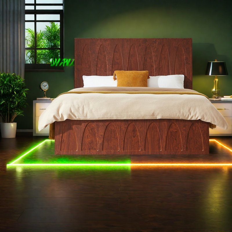 Lits avec rangement, structure en bois aggloméré grand lit, chambre à coucher de style campagne moderne