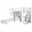Lit mezzanine simple au-dessus de simple avec bureau intégré et escalier, avec compartiments de rangement et tablettes-1815148649