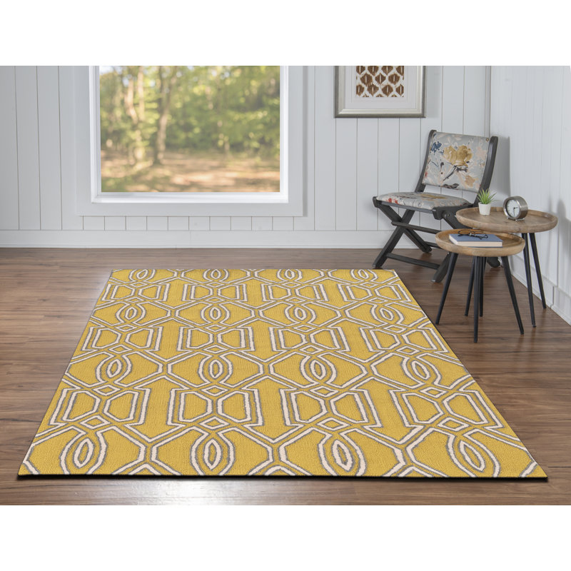 Equelle Handmade Rug Yellow And Grey, Rectangle 5' x 7'