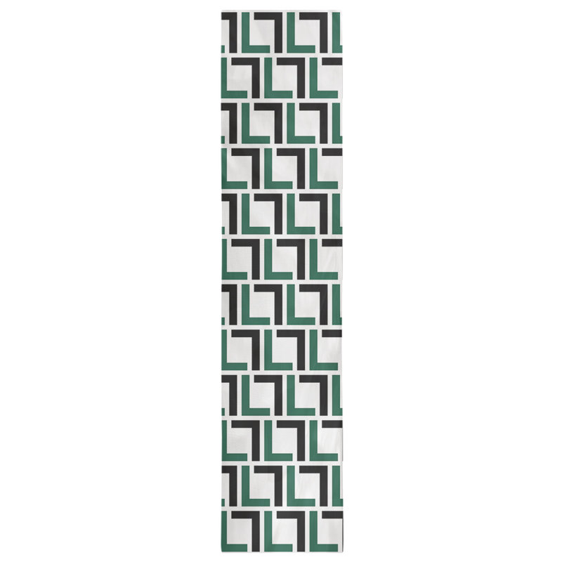 Chemin de table Carolina, 90 po x 16 po, Coton, Vert Gotham / noir furtif / blanc