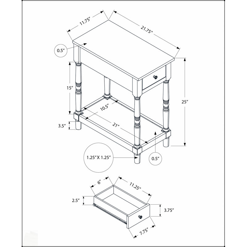 Table de bout étroite à 2 niveaux avec tiroir de rangement, pour les petits espaces et l'esthétique de la pièce, Espresso