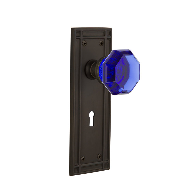 Assiette Mission avec trou de serrure décoratif et bouton de porte Waldorf Cobalt, 2 3/4 po, Bronze frotté à l'huile