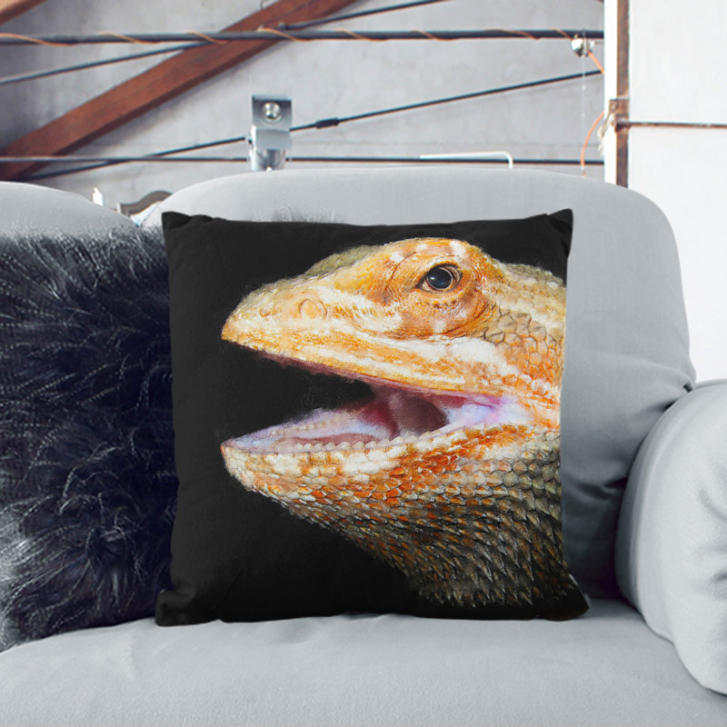 Bearded Dragon Lizard Painting Square Throw Cushion, 55cm H x 55cm W x 20cm D