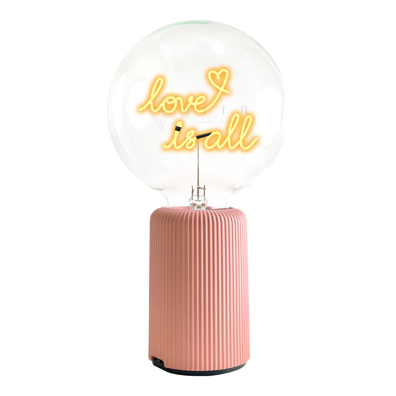 Ampoule AMOUR EST TOUT ambre avec lampe de table portative Pop Nomad, Rose, H 19 po x l 4,92 po x P 13 po