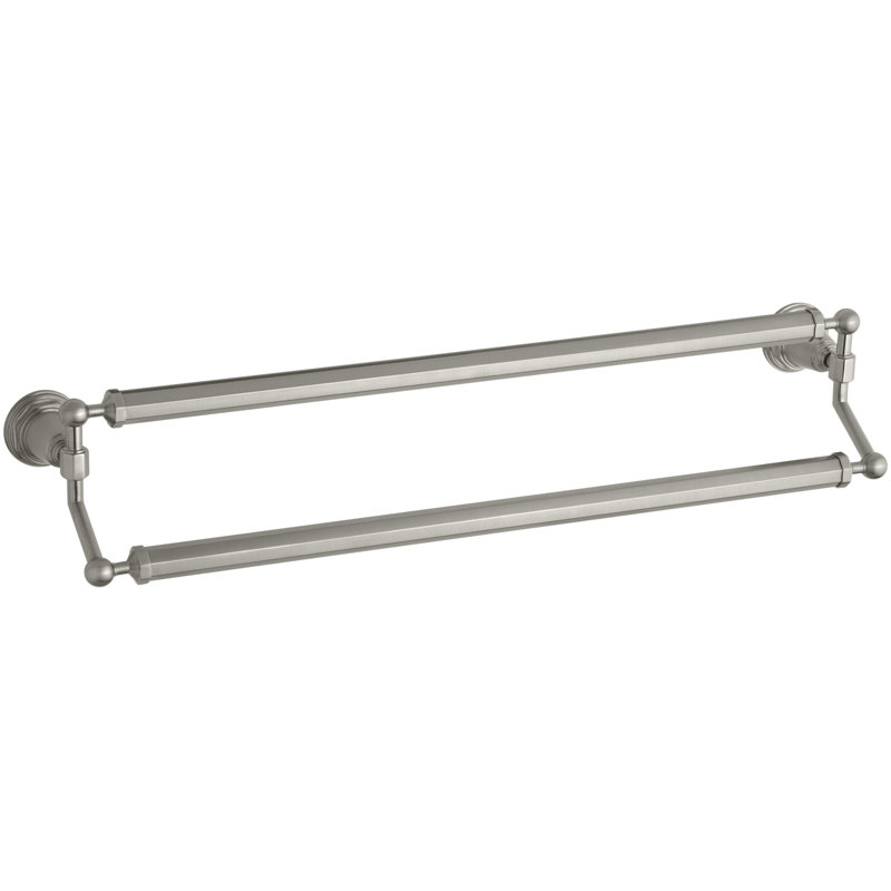 Porte-serviettes mural double 26,25 po Pinstripe®, Nickel brossé éclatant