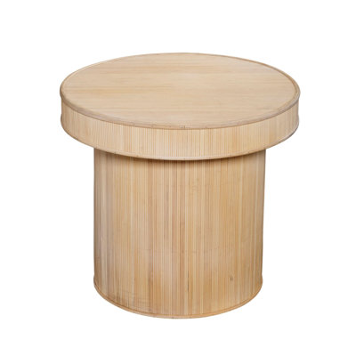 Tyl Side End Table, 22 Inch, Round Top, Cylindrical Bamboo Base, 
