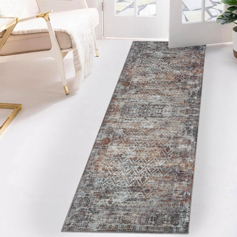 Tapis à motif de losanges délavé, Tapis de couloir 2 pi 7 po x 8 pi