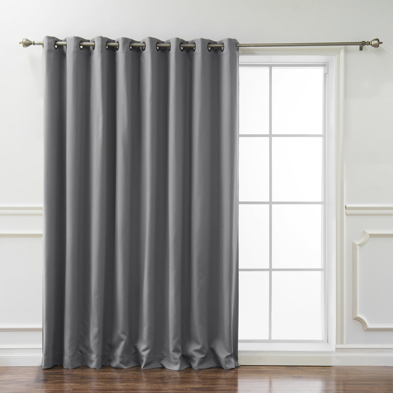Lucca Solid Fire Retardant Blackout/Room Darkening Grommet Single Curtain Panel, Gray, 100" W x 96" L