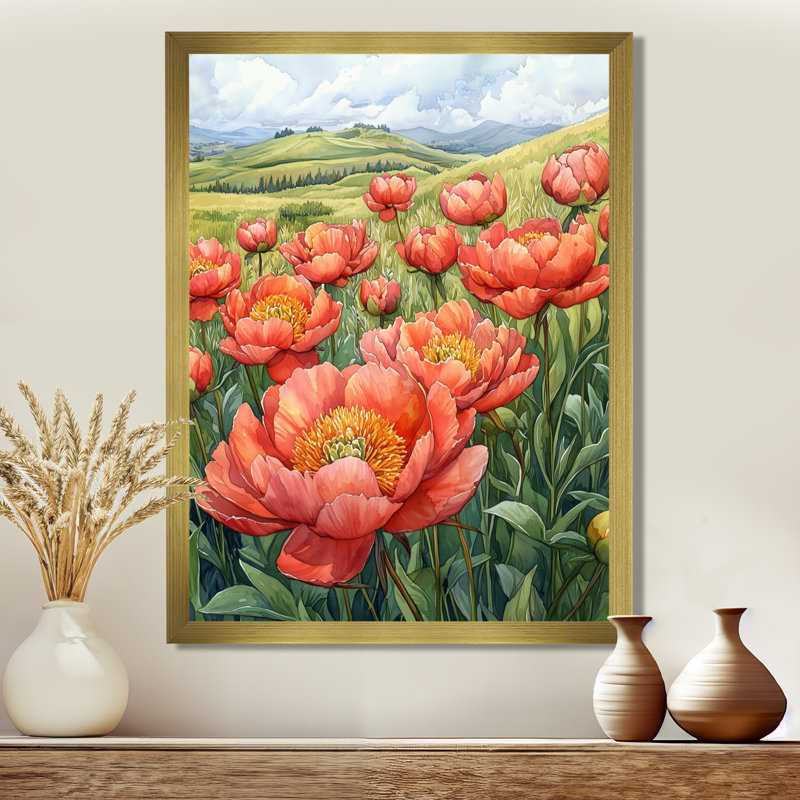 Elyria - art mural floral, H 32 po x l 16 po, Reproduction encadrée sans passe-partout, Doré