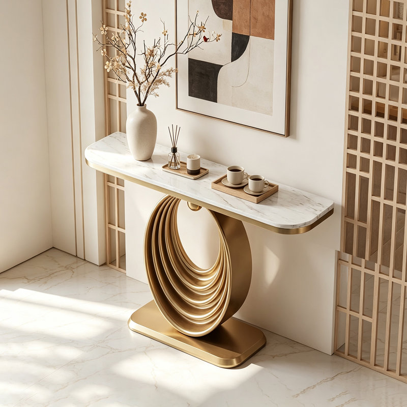 Console à pied ovale en anneau élégant, H 33,46 po x l 39,37 po x P 13,78 po