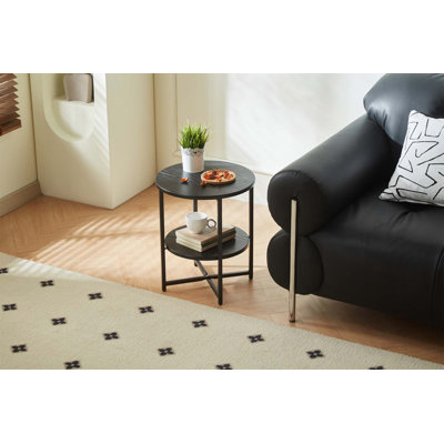 Table d'appoint ronde compacte avec 2 niveaux, décor campagnard pour petits espaces et utilisation polyvalente dans les chambres et les salons