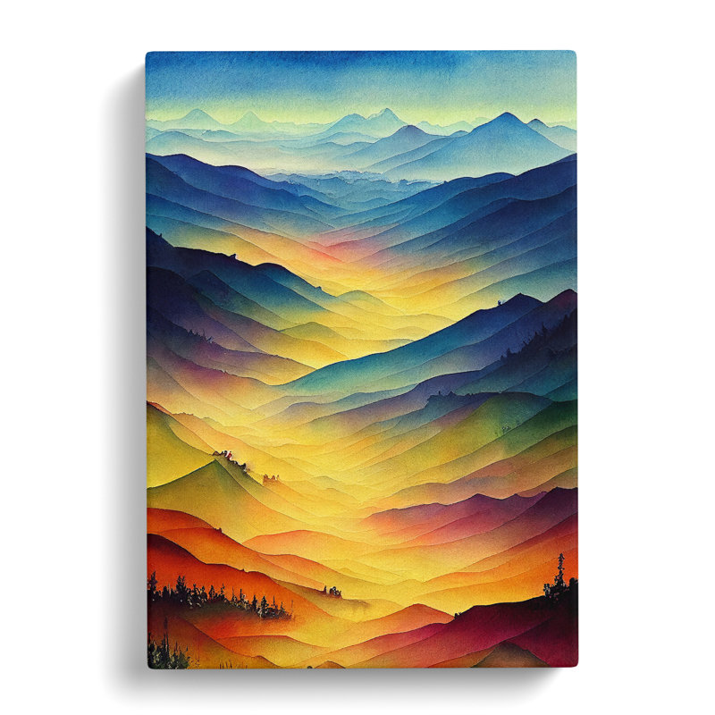 Mountain Landscape Watercolour No.2 - Wrapped Canvas Painting, 76cm H x 50cm W x 3cm D