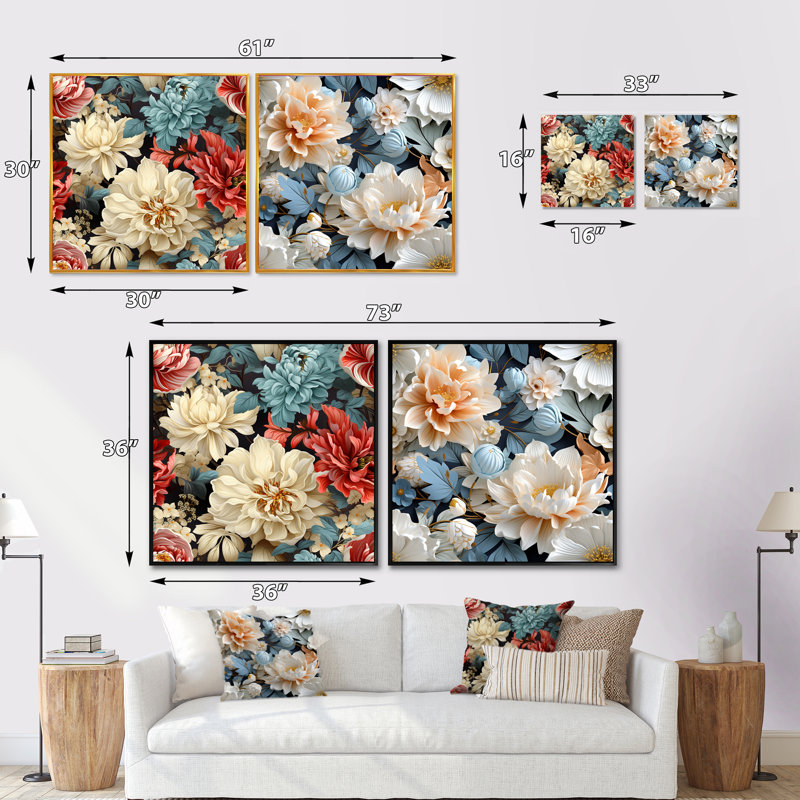 Rutha - Ensemble de 2 collages carrés floraux, Cadre flottant brun, H 30 po x l 61 po