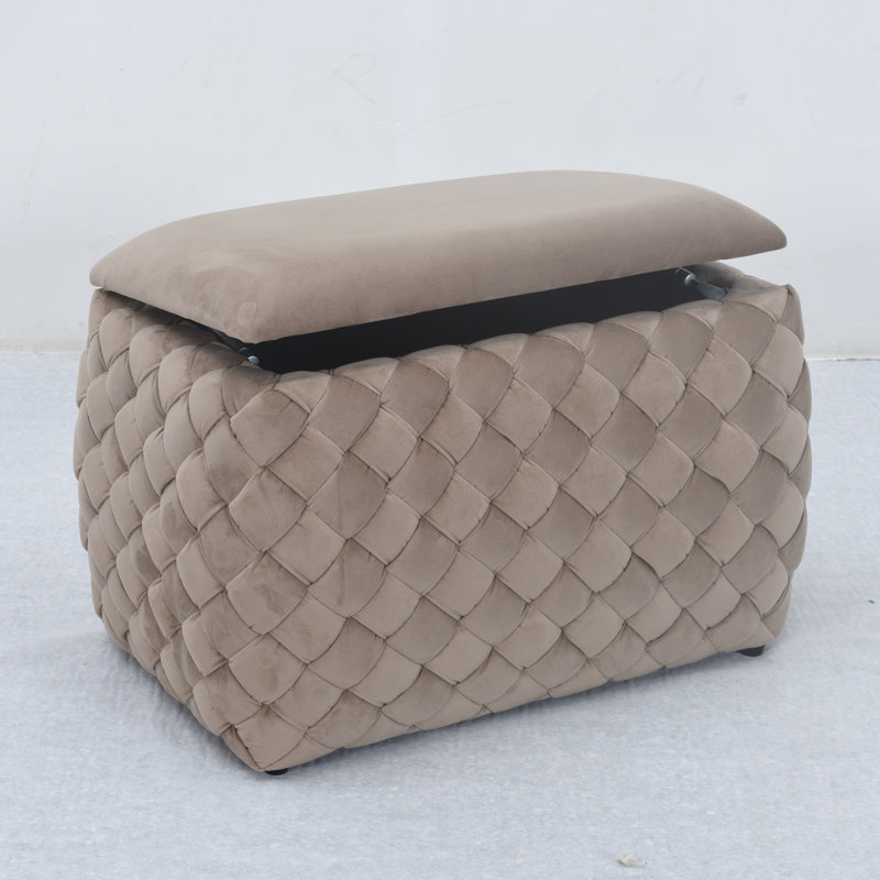 Adamarie 65cm Wide Velvet Rectangle Patchwork Standard Ottoman with Storage, Brown