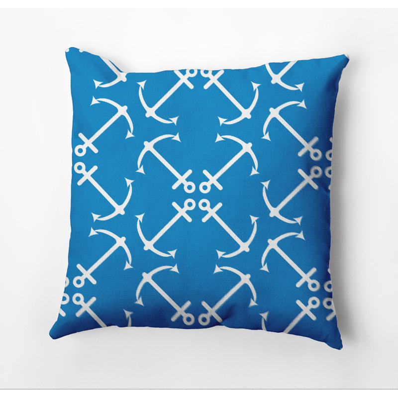 Anchor's Up Outdoor Square Pillow Cover & Insert, Mid Blue, 18"H x 18"W