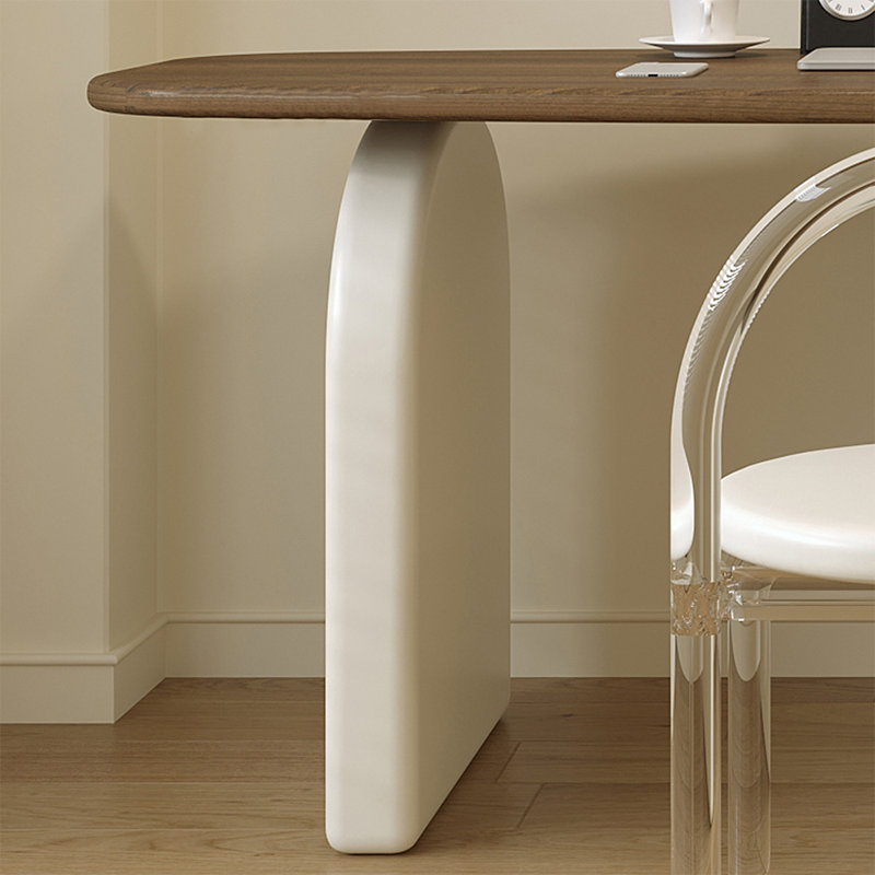 Bureau en bois manufacturé ovale brun noisette + blanc crème avec 2 tiroirs, H 29,53 po x l 55,12 po x P 23,62 po