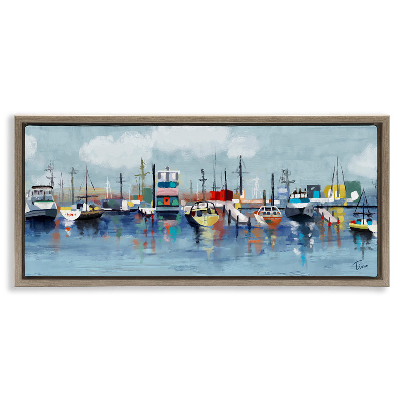 Bateaux variés à quai Port Marina, Cadre flottant orme Montalcino, H 14 po x l 31 po