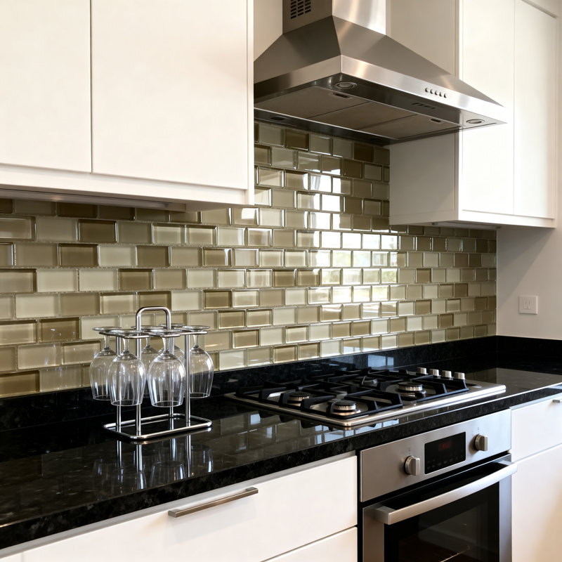 Free Flow 1 in. x 2 in. Glass Straight Edge Brick Mosaic Wall & Pool Tile, Beige