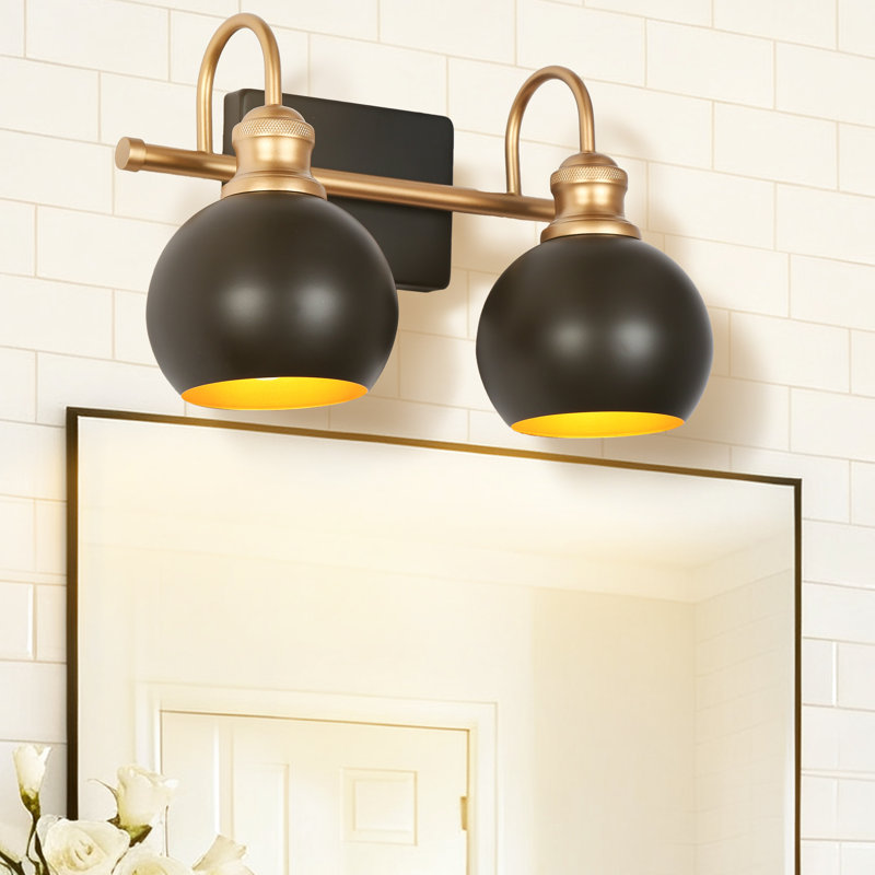 Luminaire de salle de bain 2 lumières à intensité variable avec abat-jour en métal noir