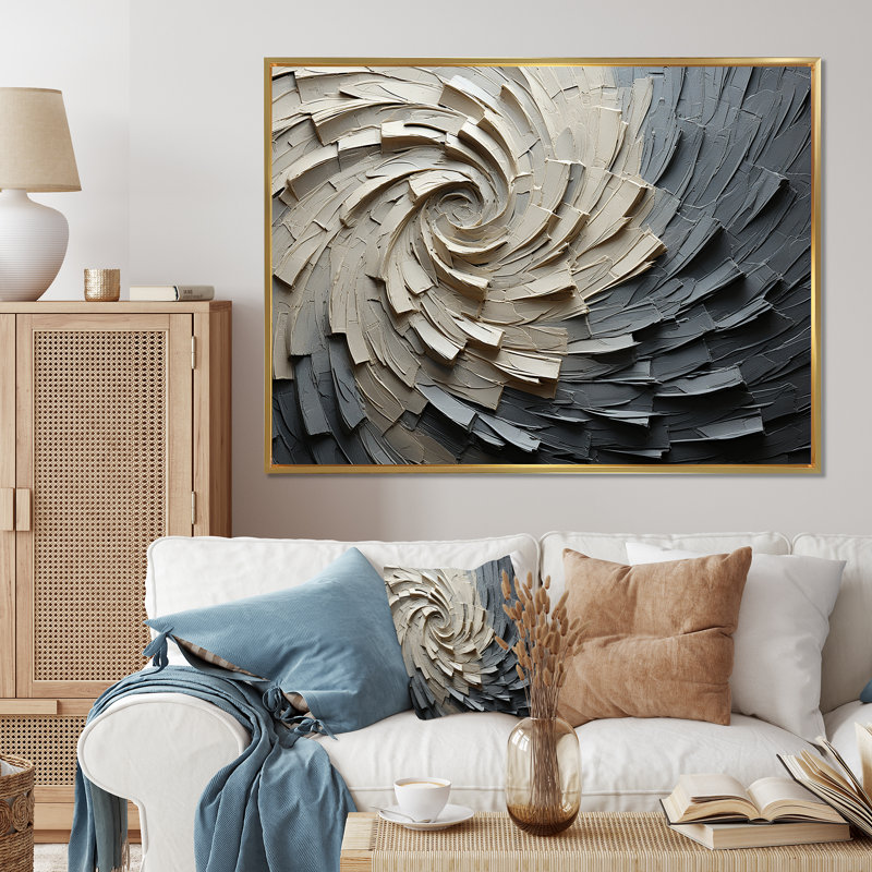 Mouvement méditatif gris beige III - Spirales abstraites, impressions sur toile_106124, Cadre flottant doré