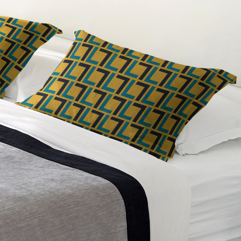 Taie décorative Jacksonville, polyester, Très grand, Doré / bleu sarcelle / noir