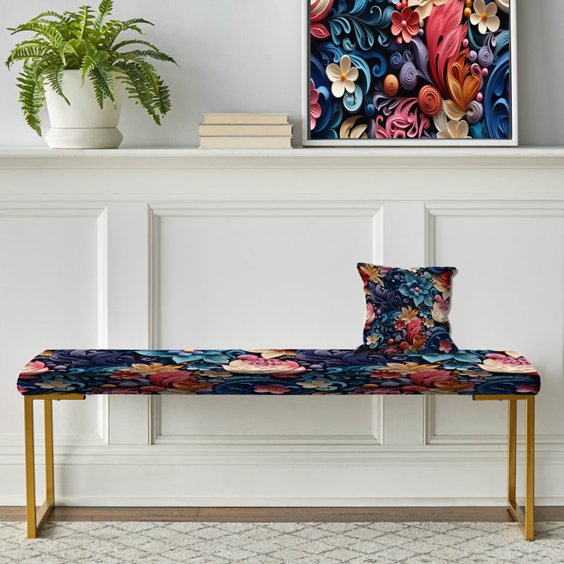 Banc floral rembourré or, Motif de rêverie romantique