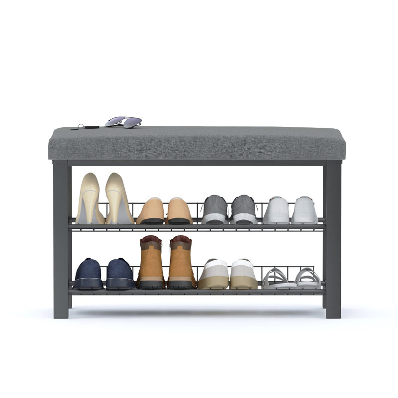 8 Pair Shoe Storage Bench, Grey