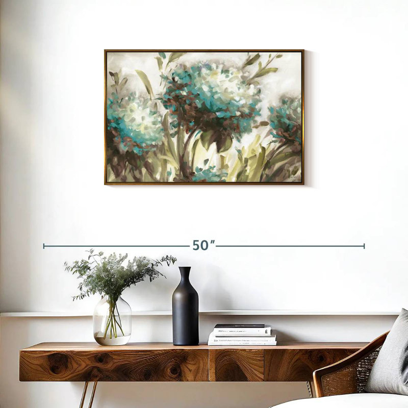 Hydrangea Field Neutral, Floating Frame Gold, 31" X 21"