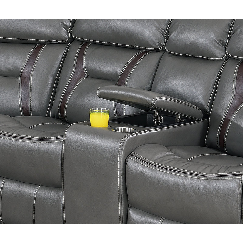 Mancheer Faux Leather Reclining L-Shaped Sectional Symmetrical, Gray Faux Leather