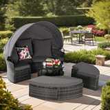 All-Weather 5-Piece Outdoor Daybed Conversation Sets with Retractable Canopy and Hidden Table