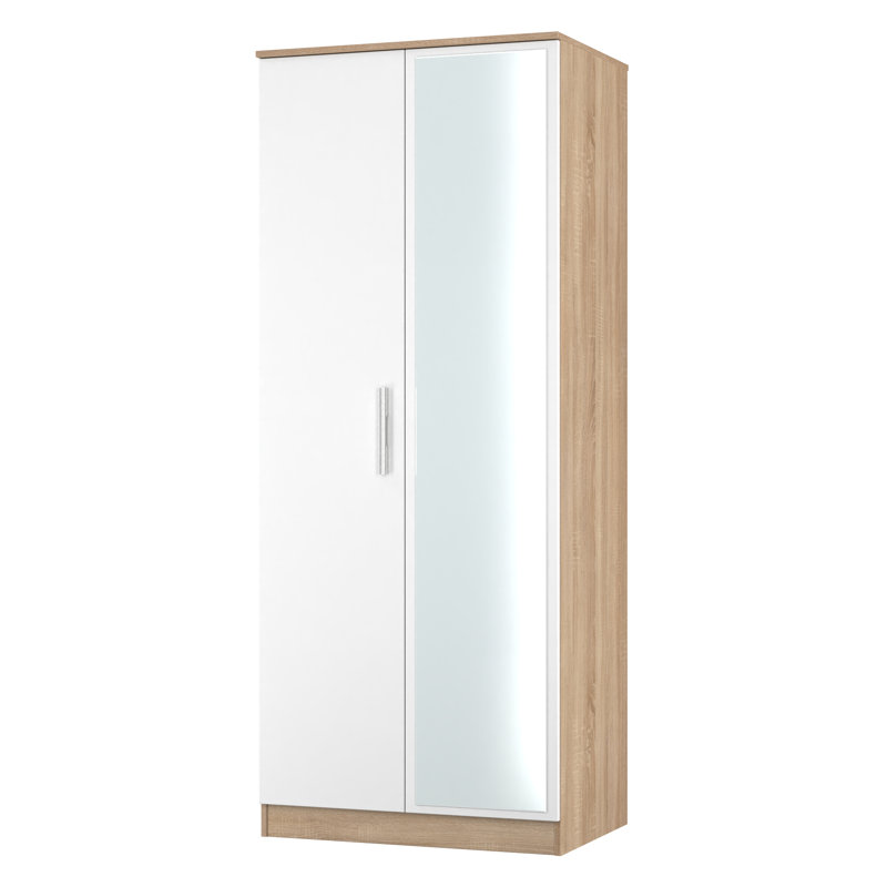 Fully Assembled Contrast 2 Door Wardrobe, White/Oak
