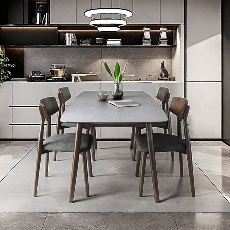 Ensemble de salle à manger contemporain en chêne avec pierre, H 29,52 po x L 70,86 po x l 35,43 po