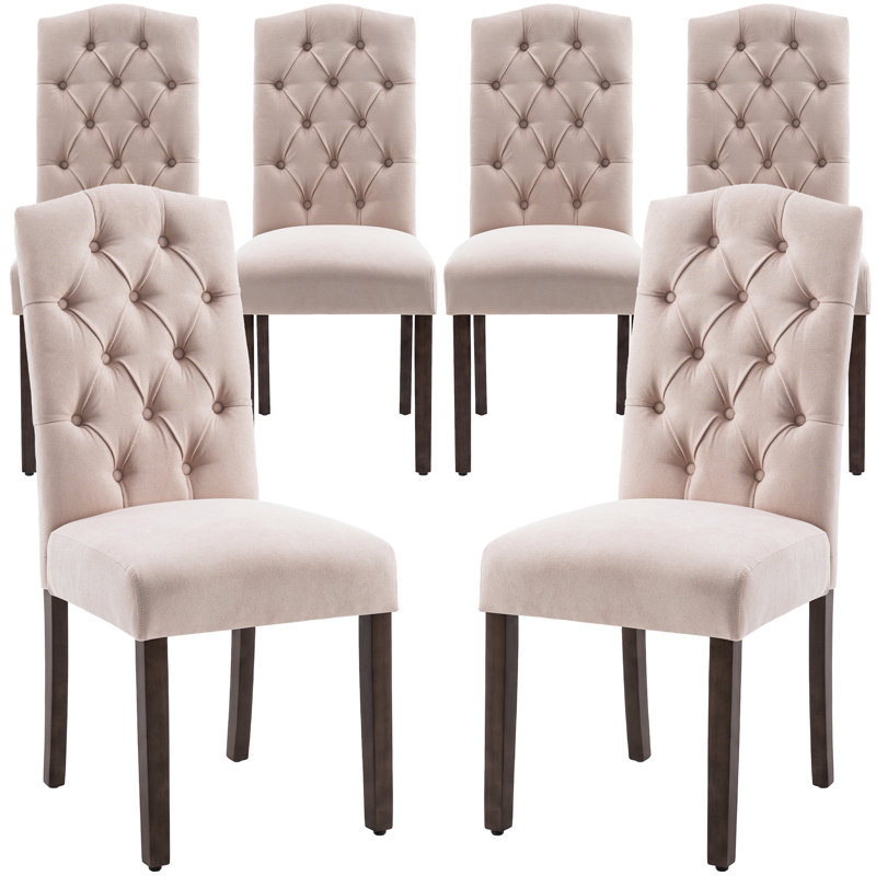 Tiarnna Linen Side Chair Dining Chair, Beige, Set of 6