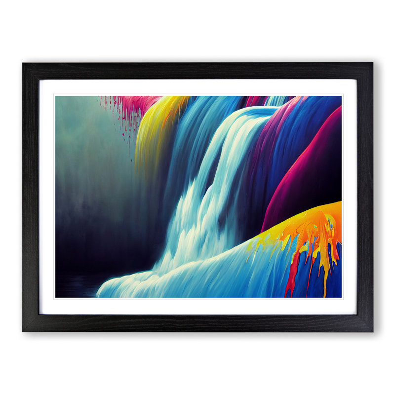 Dripping Waterfall Vol.6 - Single Picture Frame Painting, Black, 46cm H x 64cm W x 2cm D