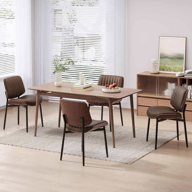 Chaise rembourrée en cuir de polyuréthane avec pieds en métal, Brun