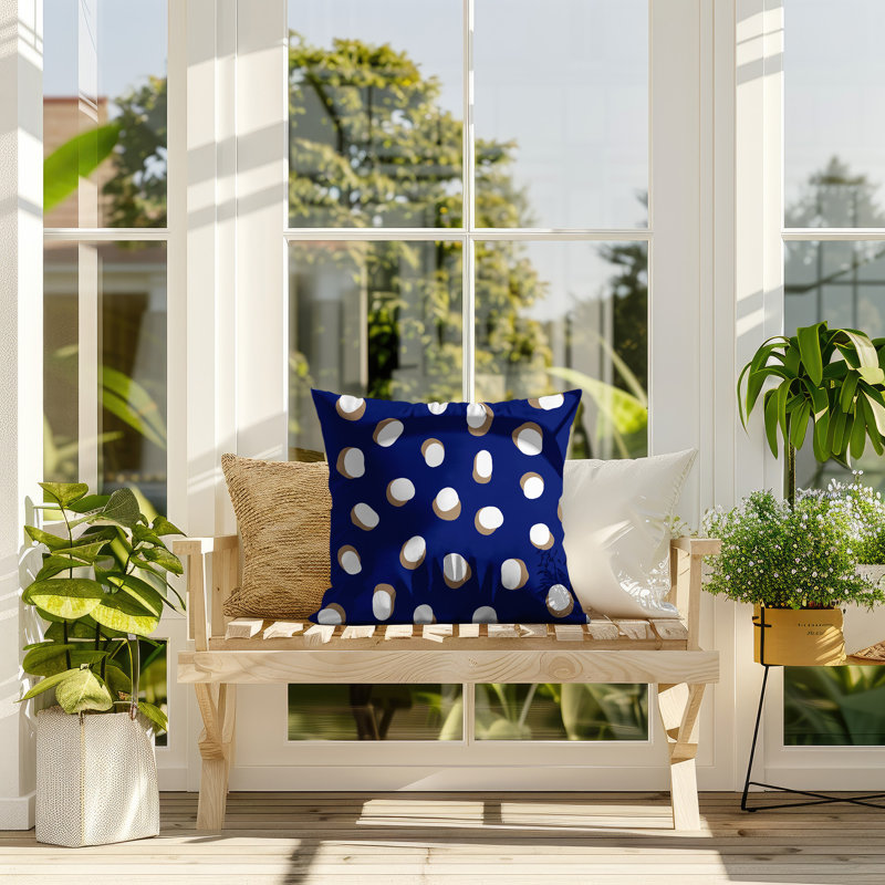 Oreiller réversible intérieur / extérieur Jayi Spots, 18 x 18, Marine